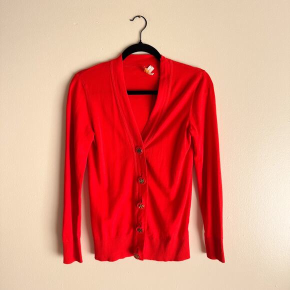 Tory Burch Red Button Front V Neck Cardigan Sweater - Small - Picture 2 of 9